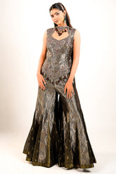 Black Brocade Silk Woven Palazzo Set with Handwork