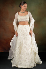 Pearl White Net Sequin and Cutdana Worked Designer Lehenga