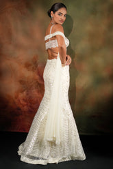 Ivory White Art Deco Sequin and Pearl Mermaid Style Lehenga with Corset Blouse
