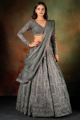 Olive Green Net Designer Sequin Beaded Lehenga