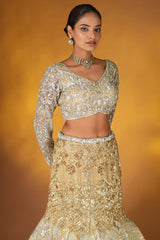 Champagne Gold Net Designer Sequinned and Cutdana Worked Mermaid Style Lehenga Set