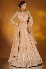 Rose Golden Net Designer Lehenga Set