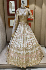 Off White Raw Silk Bridal Lehenga with Zardosi and Resham Work