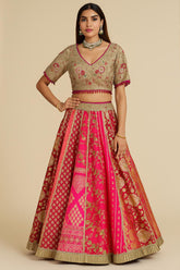 Pink Banarasi Silk Woven Lehenga