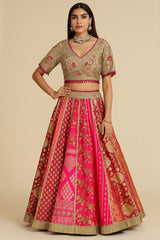Pink Banarasi Silk Woven Lehenga