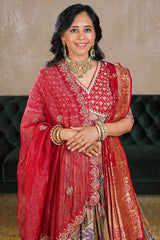 Golden Tissue Traditional Elephant Motif Bead Work Lehenga