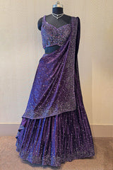 Purple Chinon Silk Sequin and Bead Work Lehenga with Attached Dupatta