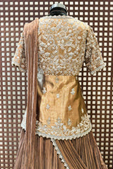 Chocolate Brown Crush Silk Lehenga with Sequin Cutdana Slit Top and Attached Dupatta