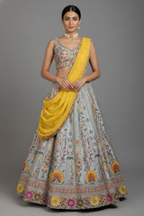 Light Blue Raw Silk Embroidered Lehenga