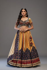 Golden Tissue Silk Pleated Patola Lehenga