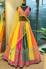 Multi Colored Silk Mirror Worked Designer Lehenga