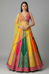 Multi Colored Silk Mirror Worked Designer Lehenga