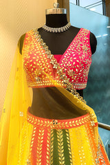 Multi Colored Silk Mirror Worked Designer Lehenga