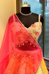 Multi Colored Silk Embroidered and Mirror Worked Lehenga