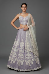 Lavender Purple Net Designer Lehenga with Corset