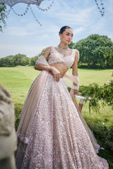 Peach Net Designer All Over Sequin Beaded Lehenga