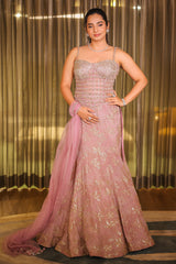 Light Blush Pink Tissue Fish Cut Sequin Beaded Lehenga with Corset