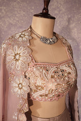 Mauve Silk Designer Sequin Beaded Crop Top Lehenga with Cape Jacket
