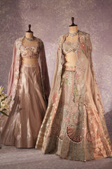 Grey Silk Designer Cutdana Beaded and Mirror Work Crop Top Lehenga with Jacket