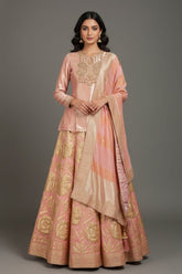 Light Pink Tissue Zardosi Worked Lehenga with Long Top