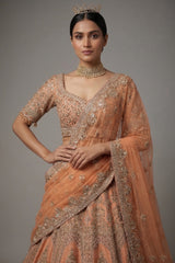 Dusty Peach Tissue Designer Zardosi and Sequin Cutdana Embellished Work Lehenga