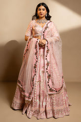 Light Pink Silk Designer Beaded Worked Lehenga