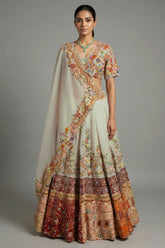 Light Grey Organza Floral Embroidered and Sequin Worked Lehenga