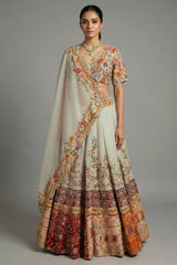 Light Grey Organza Floral Embroidered and Sequin Worked Lehenga