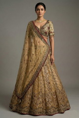 Golden Tissue Silk Sequinned and Beaded Designer Lehenga