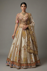 Golden Tissue Silk Desginer Embroidered and Zardosi Patch Worked Lehenga