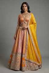 Multi Colored Tissue Silk Desginer Beaded and Zardosi Worked Lehenga