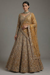 Golden Net Sequins Cutdana Worked Designer Lehenga