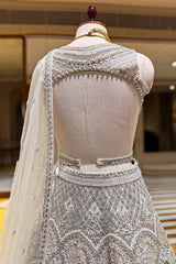 Ivory White Net Cutdana and Sequin Work Designer Lehenga with Warp Style Blouse