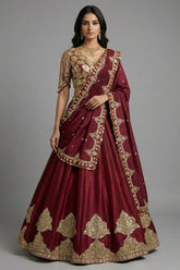 Maroon Glass Tissue Organza Lehenga with Sequin Work
