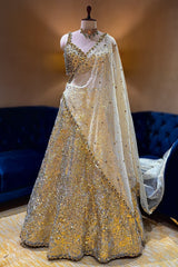 Golden Organza Designer Lehenga