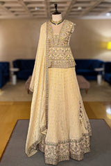 Cream Tissue Embroidered Lehenga Choli with Dupatta