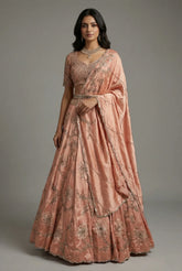 Pink Satin Silk Embroidered Designer Lehenga