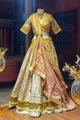 Golden Tissue Silk Plain Lehenga with Designer Blouse