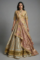 Golden Tissue Silk Plain Lehenga with Designer Blouse