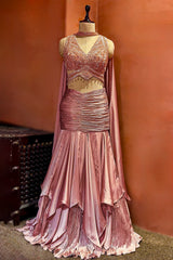 Radiant Blush Fish-Cut Lehenga with Crystal Embellished Choli