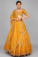 Yellow Silk Sequinned and Embroidered Lehenga