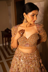 Pink Net Designer Sequin Cutdana and Beaded Lehenga