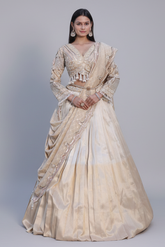 Golden Tissue Pleated Lehenga with Sequin and Bead Work Blouse