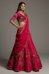 Magenta Silk Beaded and Zardosi Worked Lehenga