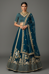 Rama Blue Organza Sequins and Zardosi Worked Lehenga