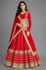 Red Matka Silk Sequins embroidered Lehenga