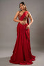 Pink Crepe Satin Draped Lehenga with Attached Dupatta and Designer Blouse