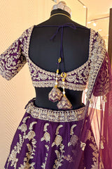 Palatinate Purple Raw Silk Jaal Worked Lehenga