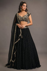 Black Mukaish Georgette Mirror Embroidered Lehenga Set