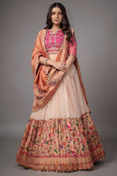 The Cream Silk Pleated Paithani Lehenga Ensemble with Embellished Blouse